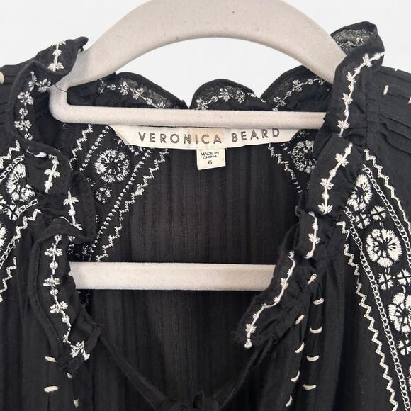 Veronica Beard Minos Embroidered Flutter Sleeve Mini Dress – Silk-Blend Boho 6 - Picture 5 of 8